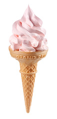 STRAWBERRY ICE CREAM CONE ON WHITE