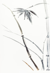 Naklejka premium bamboo bush drawn by black and brown watercolors