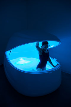 Relaxed woman during sensory deprivation float experience