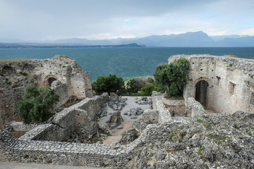 Fototapeta premium Ruins of a Roman villa. Grottoes of Catullus in Sirmione (Italy, Lake Garda)
