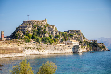 Old Venetian fortress and Hellenic temple at Corfu, Ionian Islands in Greece