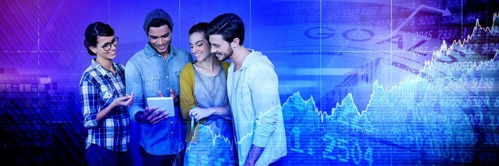 Composite image of smiling business people discussing over