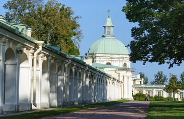 Fototapeta na wymiar The palace and park ensemble Oranienbaum was founded by A. Menshikov. The Great Menshikov Palace is the largest ensemble of Peter the Great Baroque. 