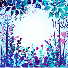 Vector decorative floral frame with forest elements.