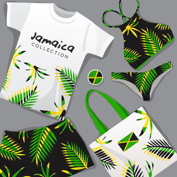 Set of National Beachwear : Jamaica : Vector Illustration