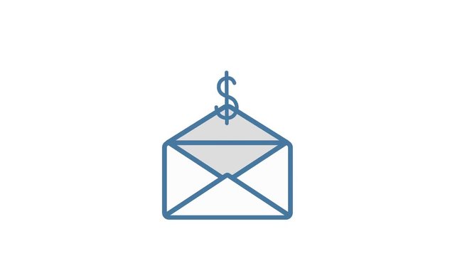 the envelope with the dollar. the letter opens and a dollar sign appears from it. Icon levitated over an envelope and then disappears