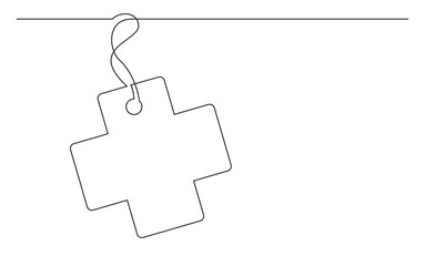 continuous line drawing of medical cross tag label design