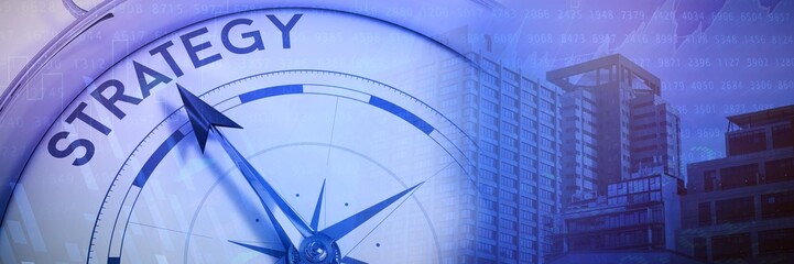 Composite image of compass pointing to strategy © vectorfusionart
