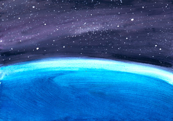 Earth from orbit in gouache