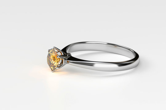 Silver Amber diamond Ring isolated on white background, 3D rendering.