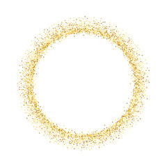 Gold circle glitter frame. Golden confetti dots round on white background. Bright texture pattern for Christmas celebration party, New Year card. Glow border. Abstract design. Vector illustration - 231227576