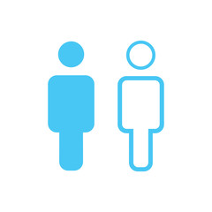 Linear and flat Man Icon vector. Simple flat symbol. Blue vector illustration isolated on white background.