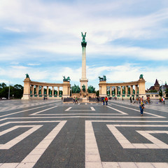 Fototapeta na wymiar Millennium Monument on a Heroes' Square in Budapest, Hungary.