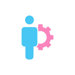 account settings symbol. user with gearwheel flat icon, vector logo illustration isolated on white.