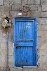 old blue iron door