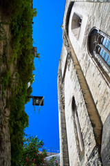 Architectural details of the iconic Palais Des Papes in Avignon, Provence, France