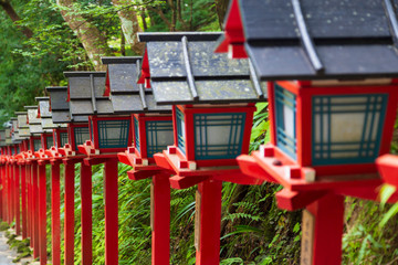 lanterne rosse in Giappone sul monte Kurama 