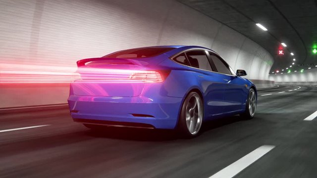 Modern Electric car rides through tunnel