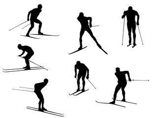 skiers silhouette collection. vector. cross-country skiing