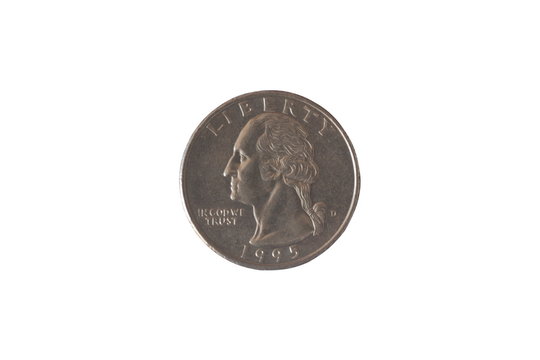 Coin USA 25 cents with the image of George Washington and bald eagles. A quarter of a dollar. Copper plated copper-Nickel, 1995. Reverse.