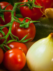 Close up on tomatoes and white onion