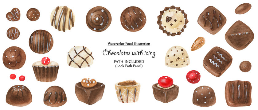 Chocolate candies decorated white icing