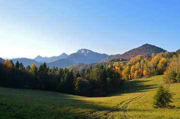 Autumn´s colorful landscape at sunset in Pieniny national park Slovakia