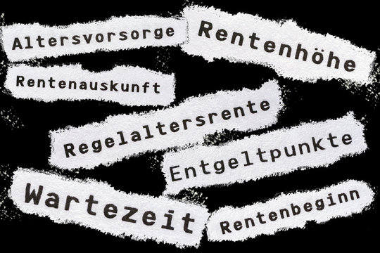 Schlagworte rund um das Thema Altervorsorge zusammengestellt aus Zeitungsauschnitten
