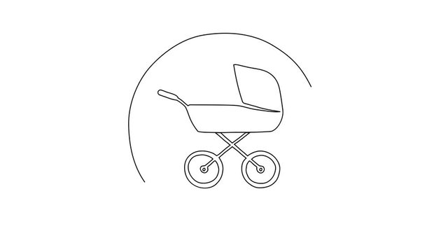 Animated sketch vector drawing doodle no baby infant stroller carriage allowed sign drawn in black changes to color illustration