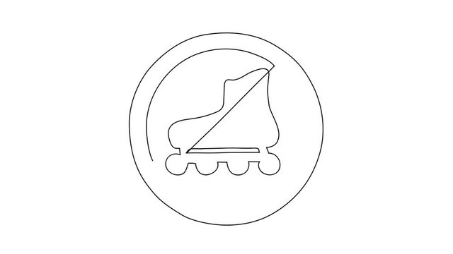 Animated sketch vector drawing doodle no roller blading allowed sign drawn in black changes to color illustration