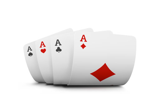 Playing cards for poker in casino. Gambling concept on white background. The combination of playing cards.