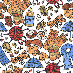 Cozy fall vector illustration. Autumn doodle detailed illustration.