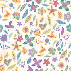 Floral seamless background in flat style.