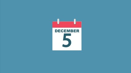 Simple animation of calendar in december with pages in motion of 31 days, hd and 4k. Animation includes a complete cycle for one month. Pages start to flip from left top and fall down after tearing.