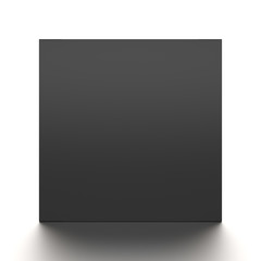 Black cube blank box from front angle. 3D illustration isolated on white background.
