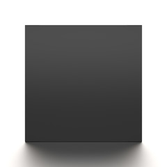 Black cube blank box from front angle. 3D illustration isolated on white background.