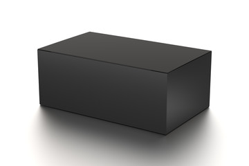 Black horizontal blank box from front top side angle. 3D illustration isolated on white background.