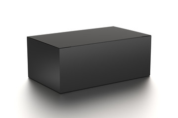 Black horizontal blank box from front side far angle. 3D illustration isolated on white background.