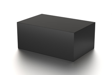 Black horizontal blank box from front top side angle. 3D illustration isolated on white background.