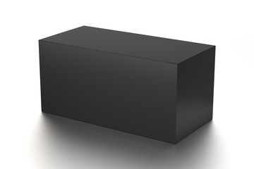 Black horizontal blank box from front top side angle. 3D illustration isolated on white background.