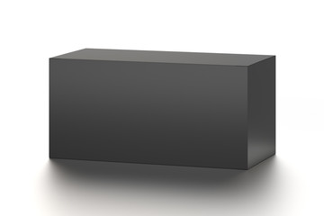 Black horizontal blank box from front top far angle. 3D illustration isolated on white background.