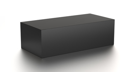 Black horizontal blank box from front side far angle. 3D illustration isolated on white background.