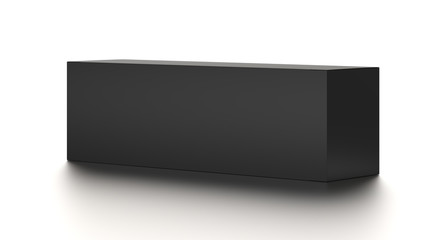 Black horizontal blank box from top side far angle. 3D illustration isolated on white background.