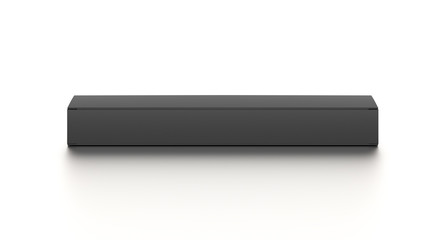 Black long horizontal thin blank box from front top far angle. 3D illustration isolated on white background.