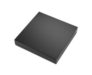 Black horizontal thin blank box from front top side far angle. 3D illustration isolated on white background.