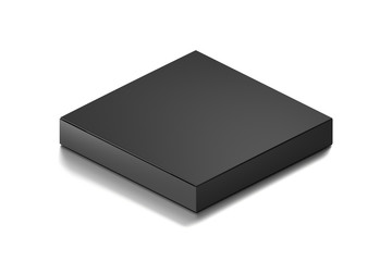 Black horizontal thin blank box from isometric angle. 3D illustration isolated on white background.