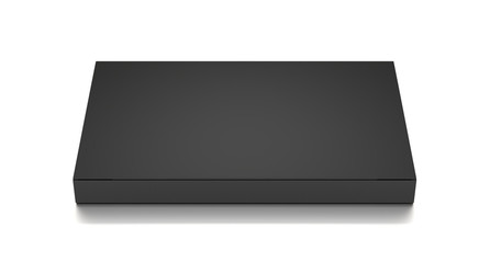 Black horizontal thin blank box from front top angle. 3D illustration isolated on white background.