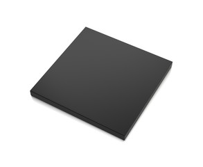 Black horizontal thin blank box from front top side far angle. 3D illustration isolated on white background.