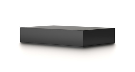 Black horizontal thin blank box from top side far angle. 3D illustration isolated on white background.
