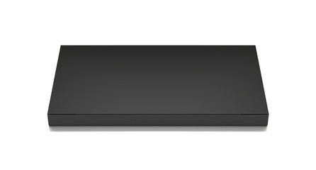 Fototapeta premium Black horizontal thin blank box from front top angle. 3D illustration isolated on white background.